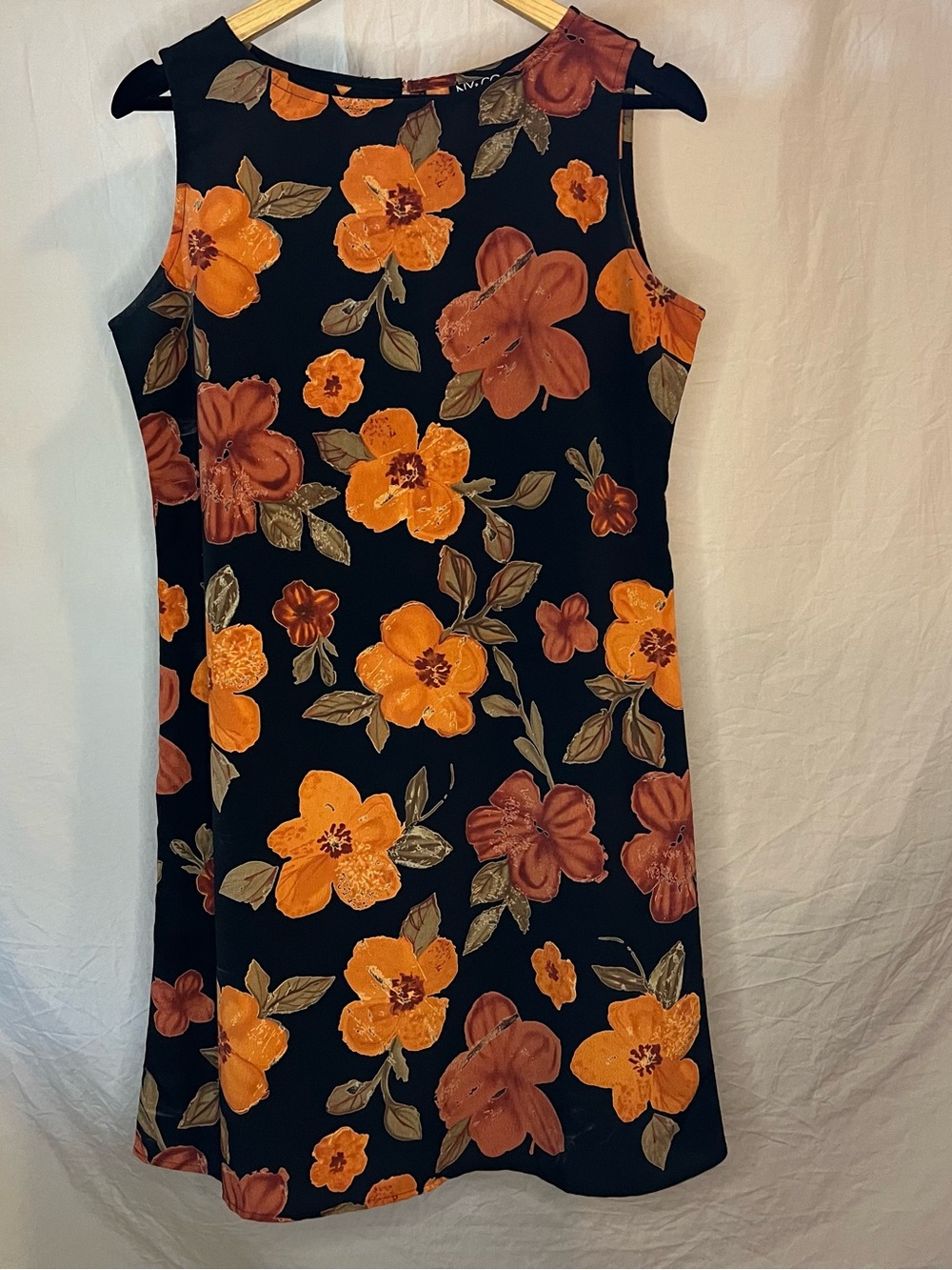 Vintage New York & Company Black Mini Dress with Orange Floral Print